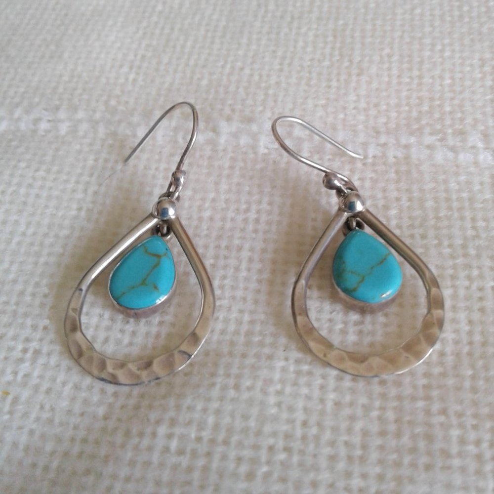 Silver Metal and Turqoise Earrings